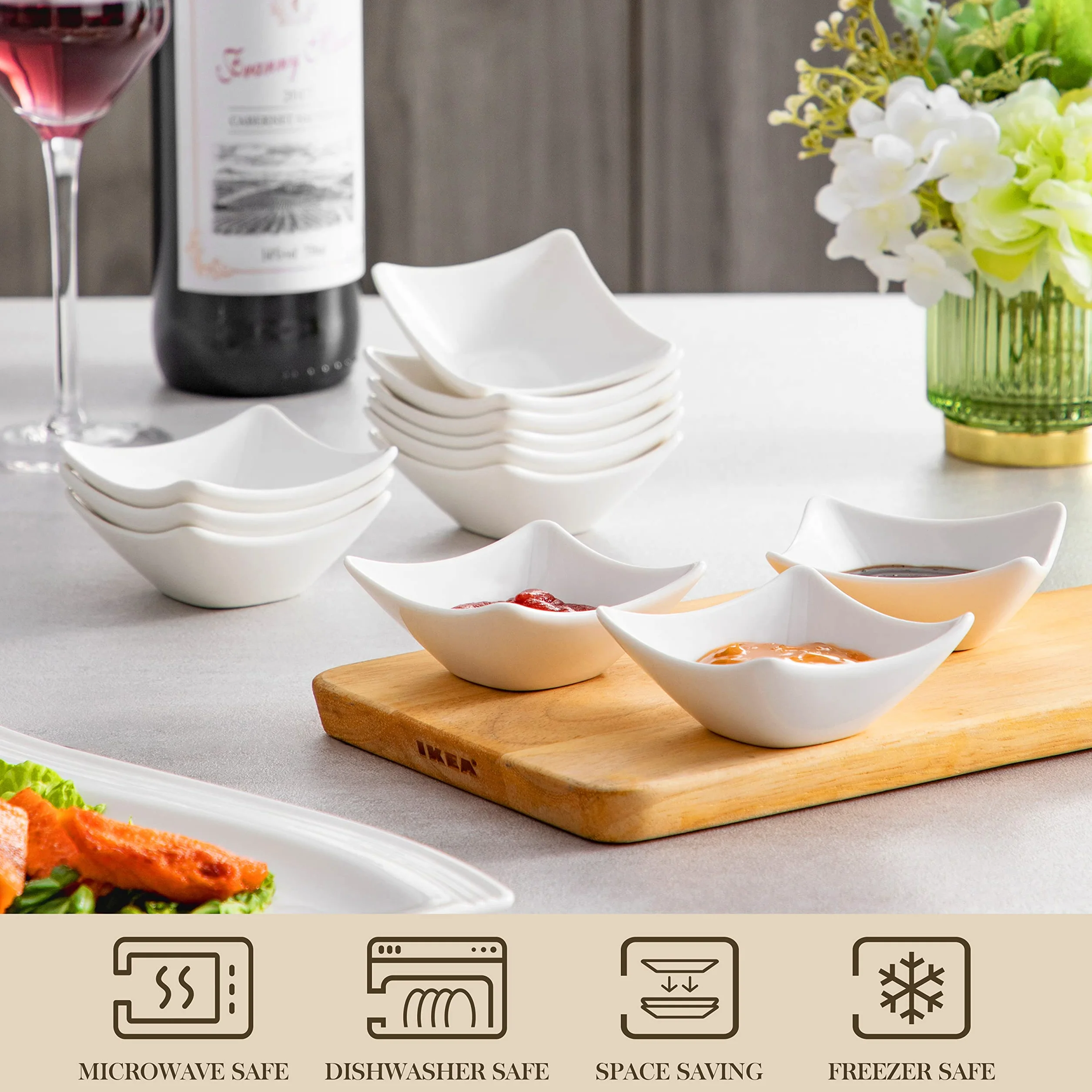 MALACASA, Serie Ramekin.Dish, 12 Pezzi di Ciotoline per aperitivo/per antipasto/per i Dolci/per Salse/per merenda, in Ceramica Bianca, Dimensione: 7.49 x 3.51 x 7.49 cm