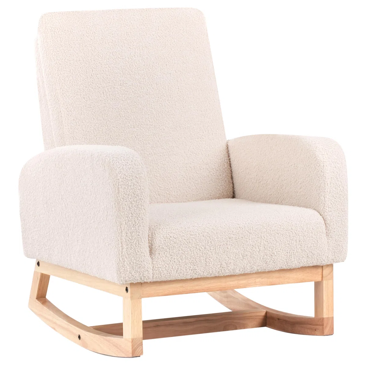 Sedia a dondolo per bambini Boucle in legno per bambini beige chiaro