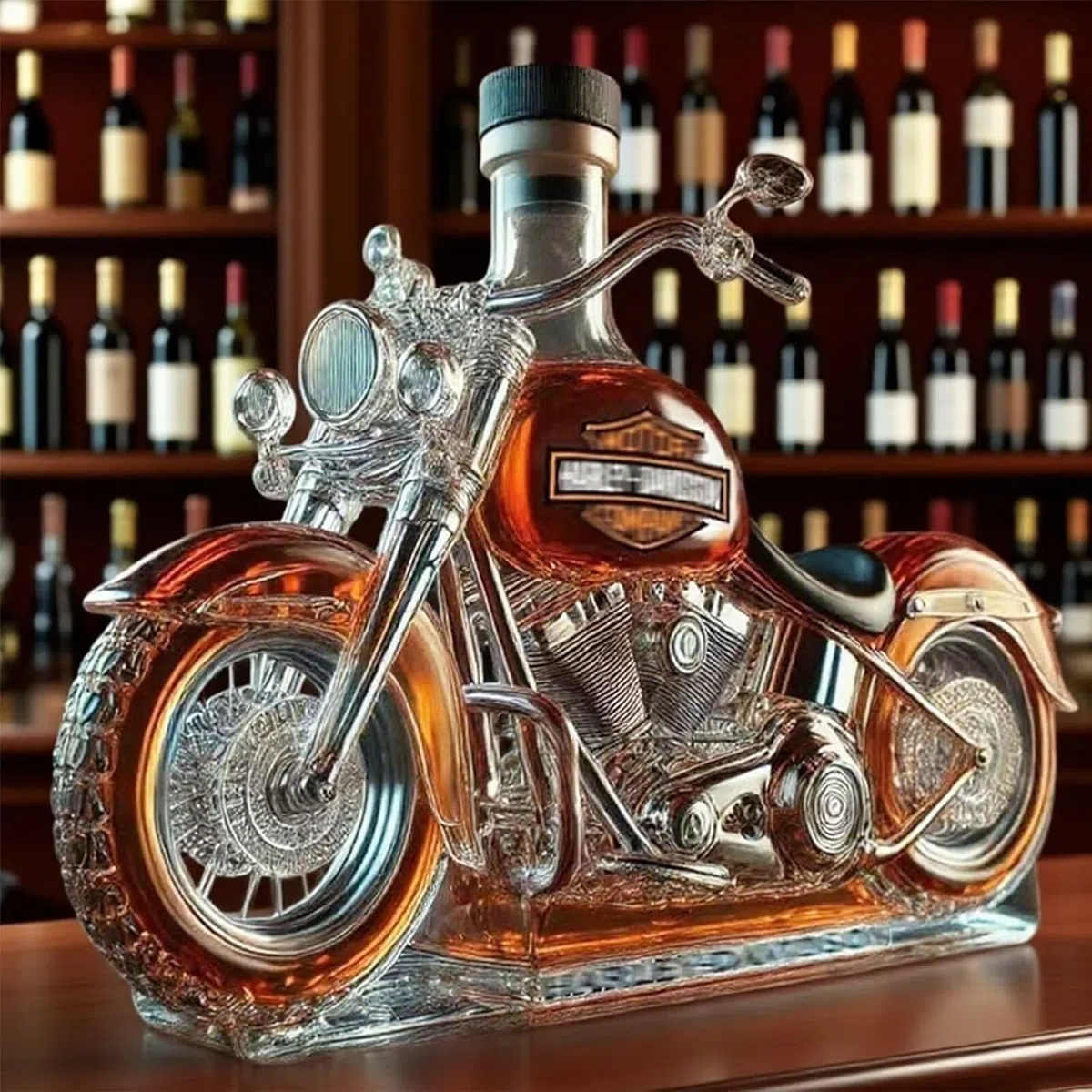 Decanter 3D Whiskey, vetro soffiato a mano, bottiglia di liquori, decorazione bar (moto)
