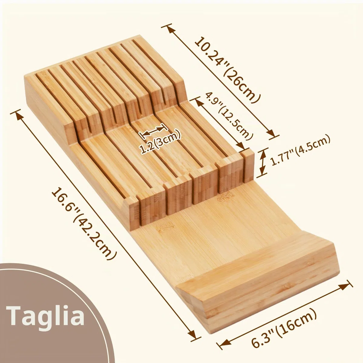 Utoplike Portacoltelli in bambù per cassetti e coltelli, per cucina, con manico grande, adatto per 9 coltelli (non inclusi)