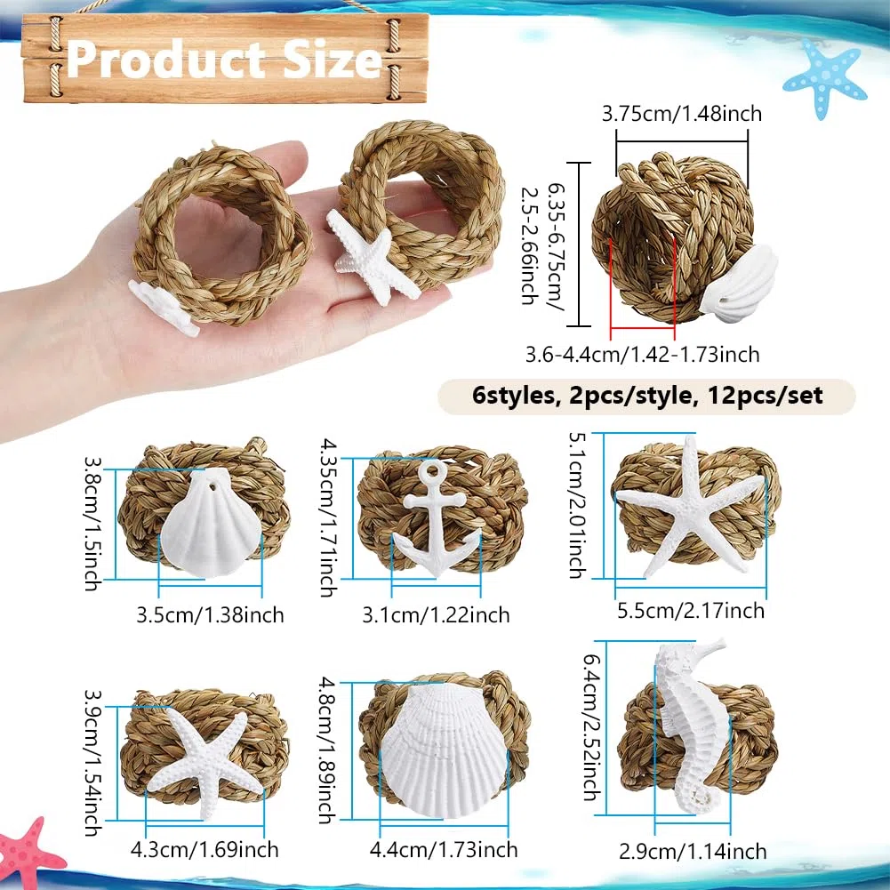 NBEADS 12 pz 6 anelli per Tovaglioli In Stile Costiero, Ornamenti In Resina, Stelle Marine, Cavallucci Marini Porta Tovaglioli Nautici per Decorazioni Da Tavola per Matrimoni In Spiaggia e Cene.