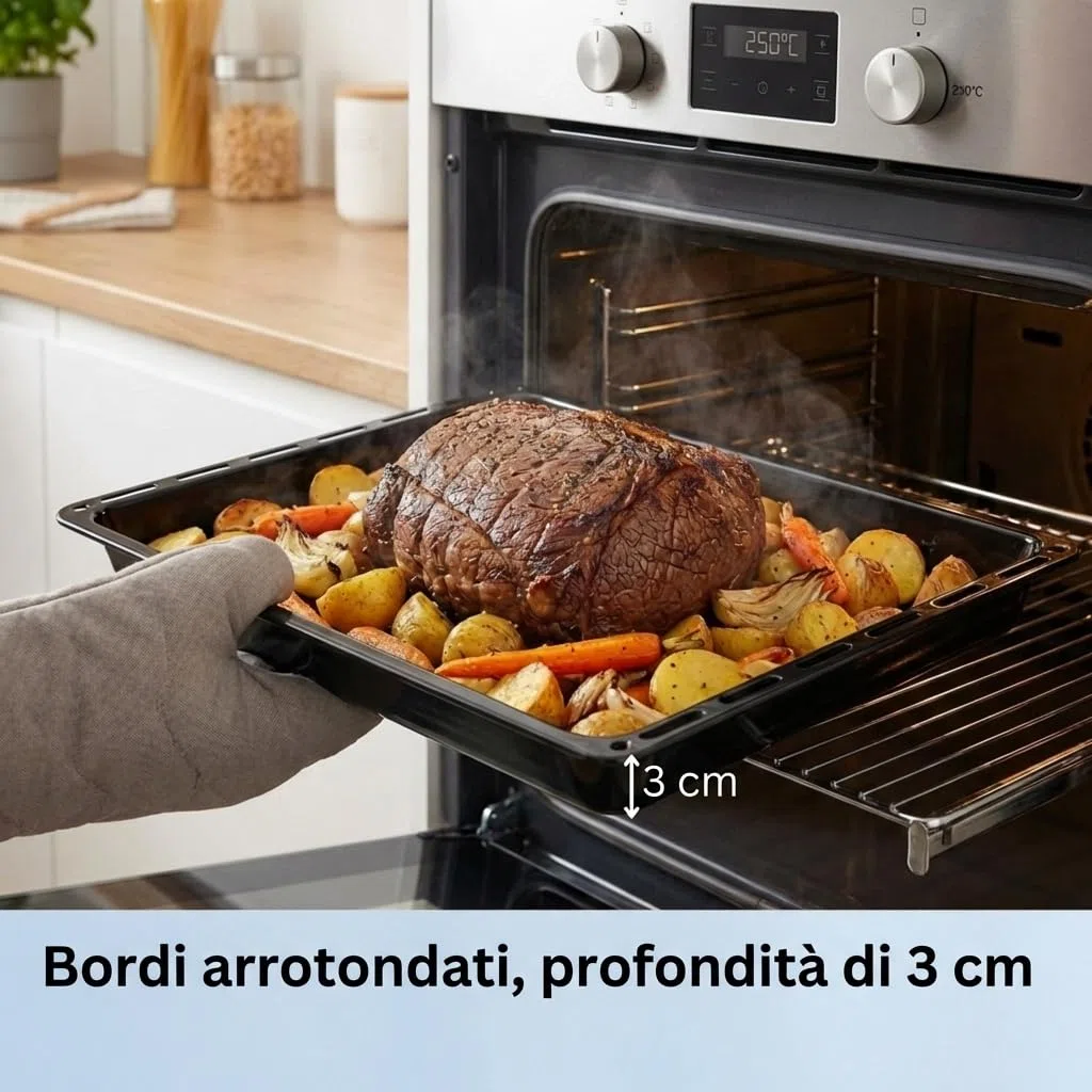 ICQN Teglia da Forno 42,2x37 cm, Profondità 3 cm, Compatibile con AEG, IKEA, Teglia Smaltata per Forno