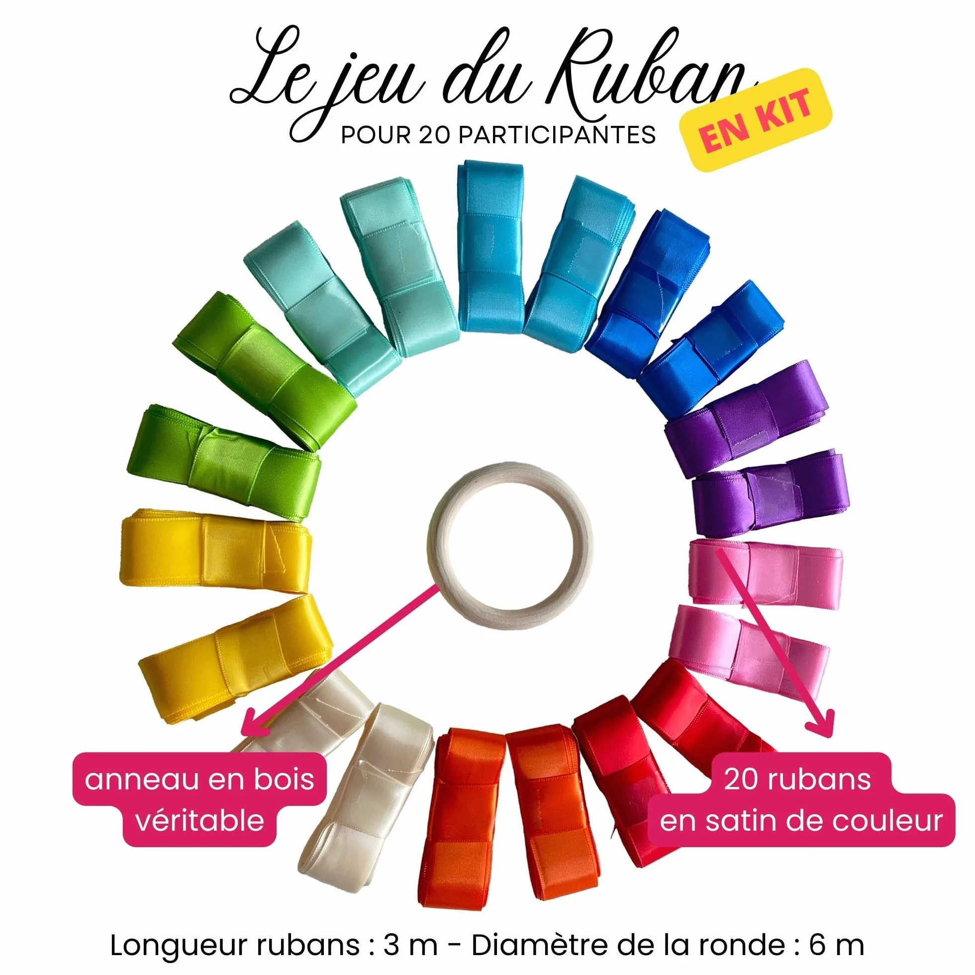 Set di nastri per matrimonio, nastro satinato, regalo per sposa, decorazione per feste, bouquet della sposa, 20 pezzi, 10 colori, anello in legno incluso