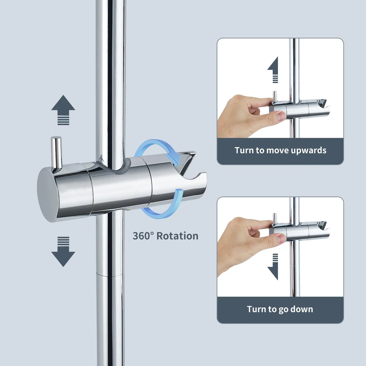 Asta doccia in acciaio inox, 70 cm, asta doccia con supporto per soffione doccia, girevole a 360° e regolabile, asta per doccia con fissaggio a parete variabile, per adattarsi ai fori