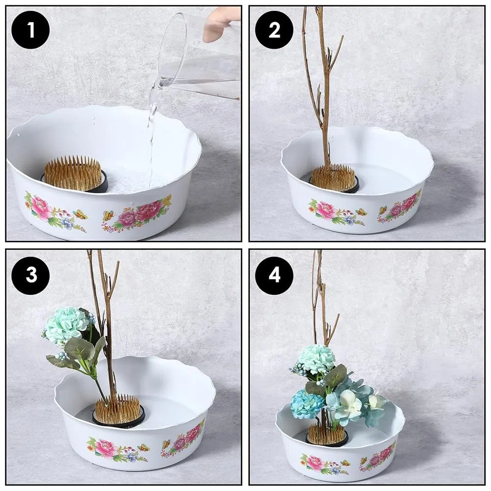 4 Pezzi Kit Kenzan Giapponese per Composizioni Floreali, 2,4 Pollici Rotondo, 1,6 Pollici Quadrato, 2,1 Pollici X 1,4 Pollici Rettangolo e 1 Pollice Rotondo