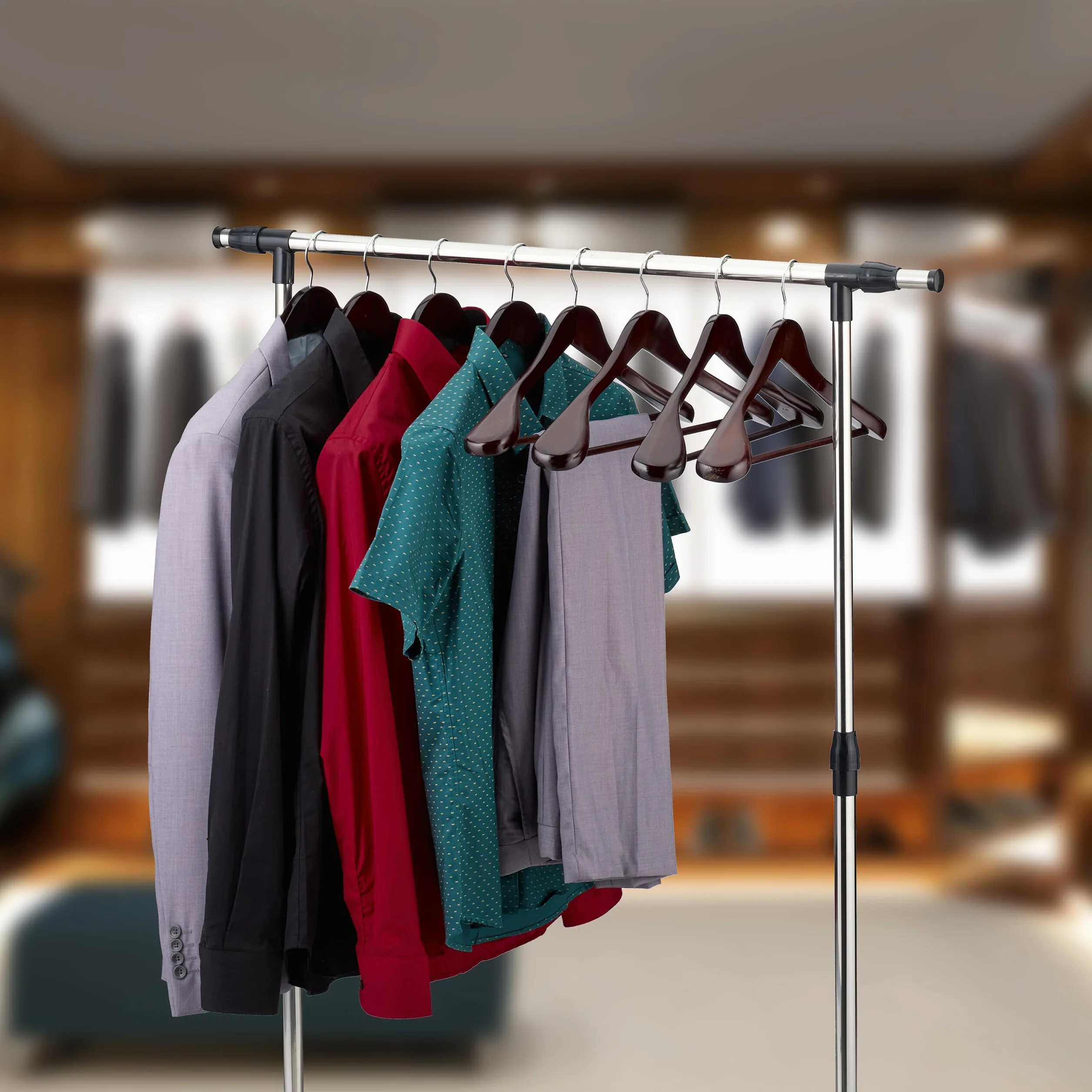 Relaxdays Grucce Appendiabiti per Giacche e Abiti, Set 8 Appendini con Barra Appendi Pantaloni e Gonne, Legno, Nero
