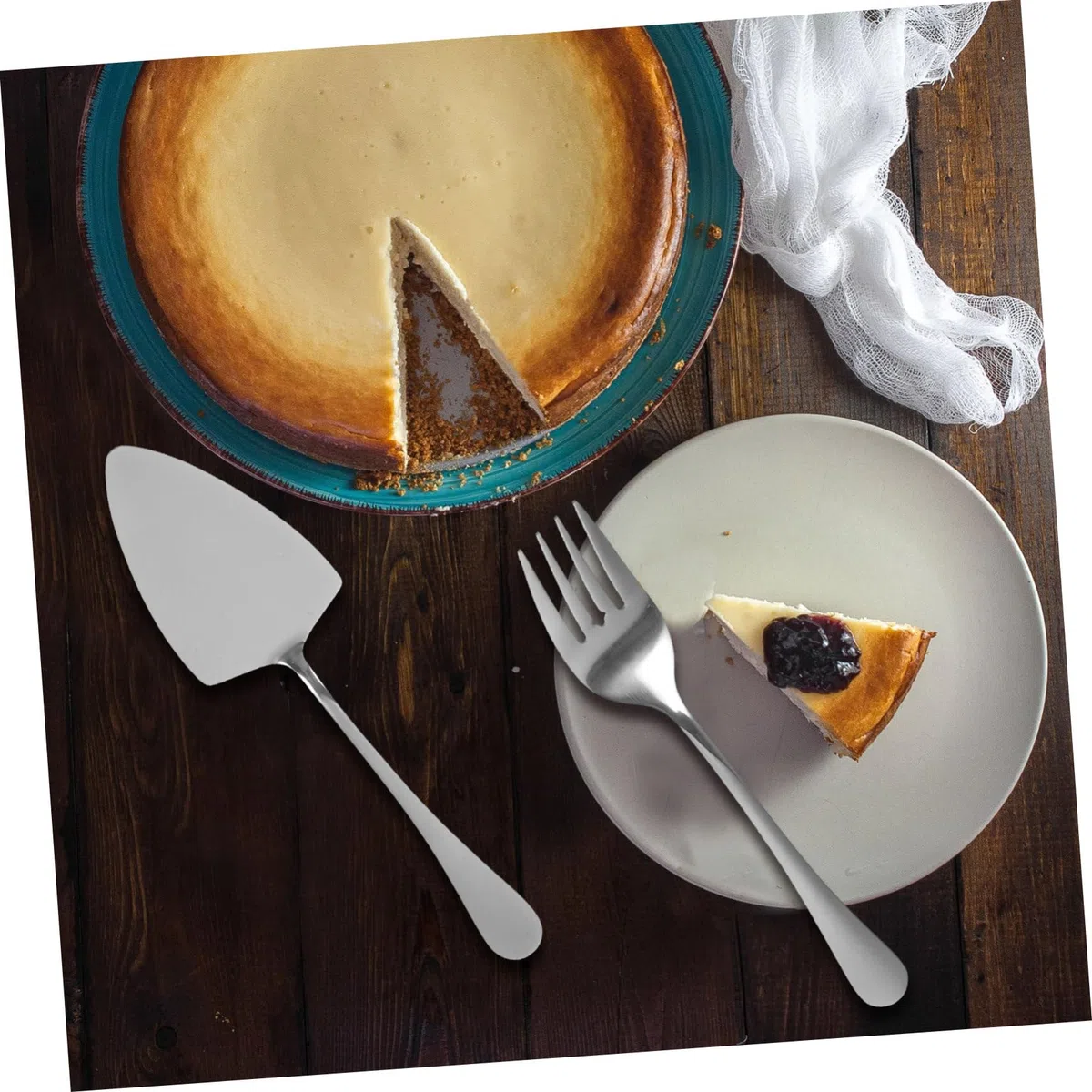 Set da 1 Utensile per Torta in Acciaio Inossidabile Argento Cucchiaio e Forchetta, Facile da Pulire e Presa, per Anniversari e Campeggio