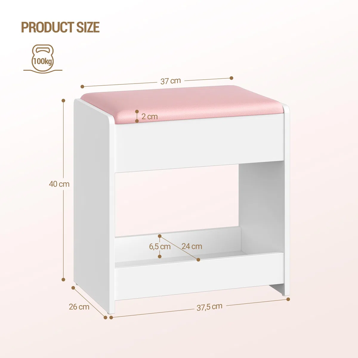 Hzuaneri Sgabello Toeletta Trucco, Sgabello Imbottito Postazione Trucco, Piedini con Cuscinetti Antiscivolo, Camera da Letto Cabina Armadio Ingresso, Bianco e Rosa VS32403A