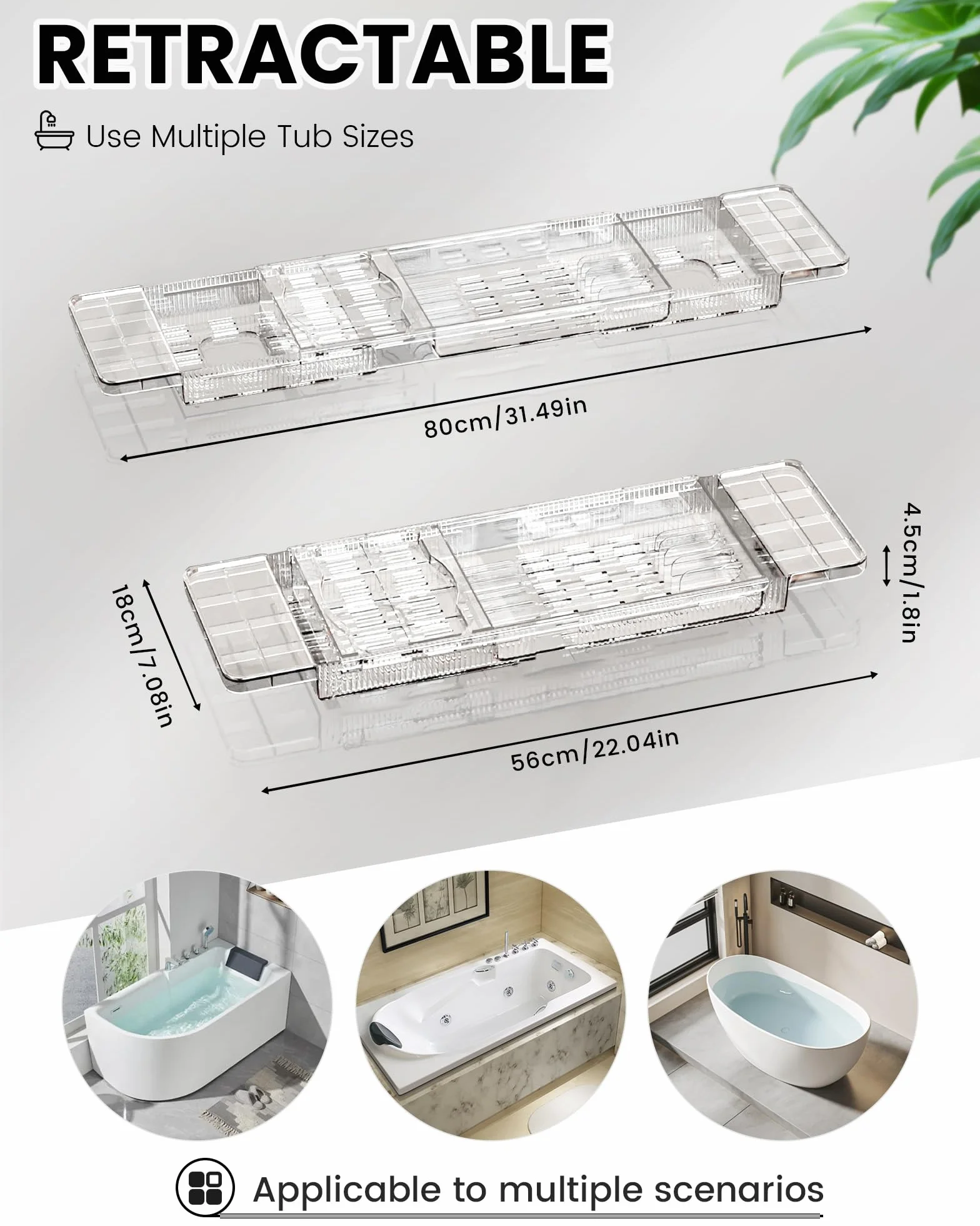 Vassoio vasca da Bagno in Acrilico, Vassoio per Vasca da Bagno Estensibile, Mensola Vasca da Bagno per Contenere iPad, Bicchiere di vino e Libri, vassoio Bagno Trasparente, Accessori Vasca da Bagno