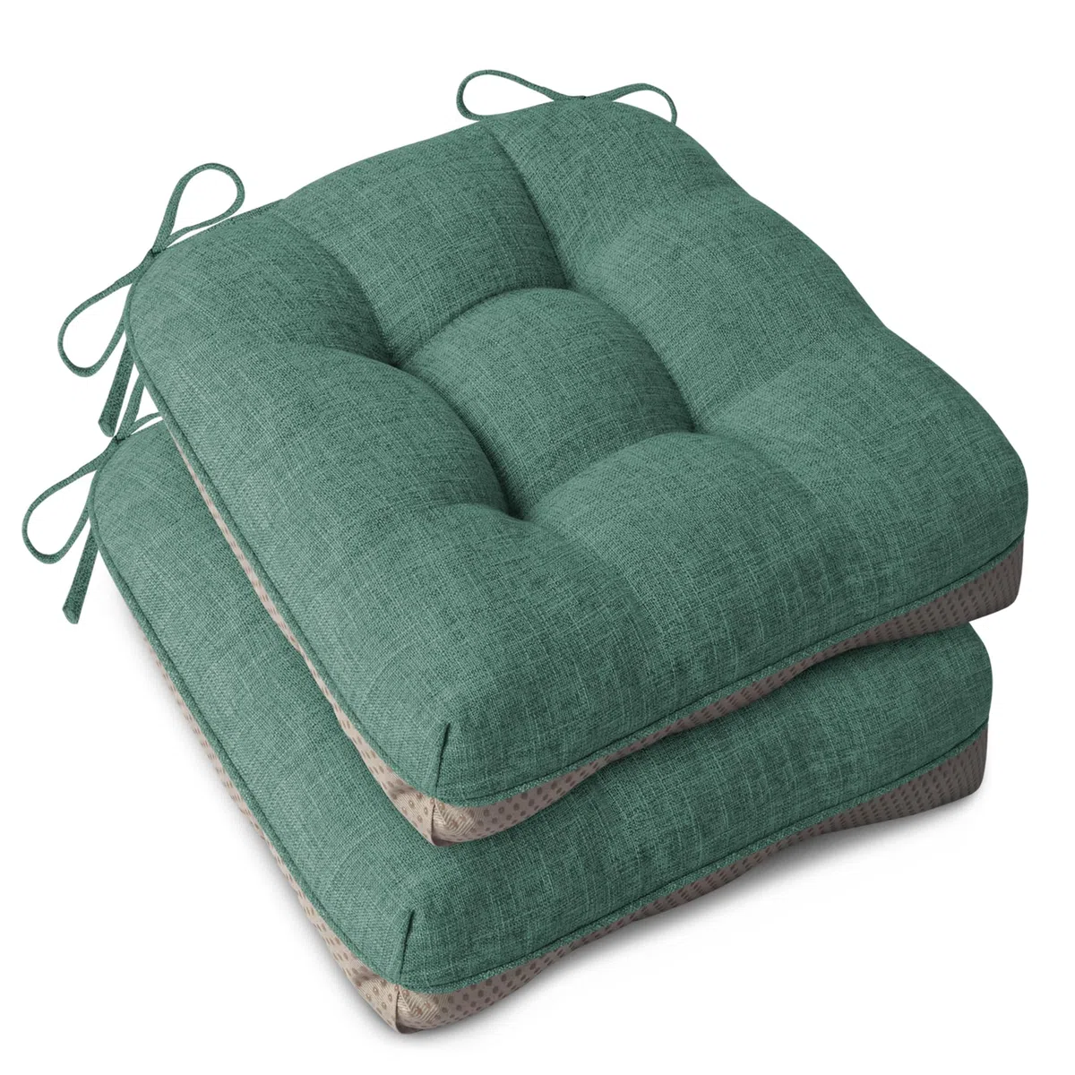 AddGrace Set di 2 cuscini extra spessi per sedie da pranzo, antiscivolo, morbidi, per sala da pranzo, con lacci, 40 x 40 x 10 cm, verde intenso