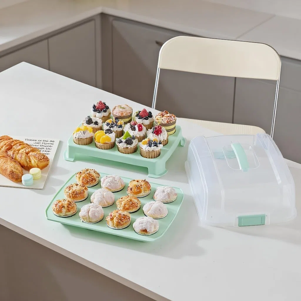 Contenitore per cupcake, contenitore per torte, organizer per alimenti, contenitore a 2 ripiani, pratico organizer adatto per muffin, torte, ideale per matrimoni, compleanni, feste, Natale, casa