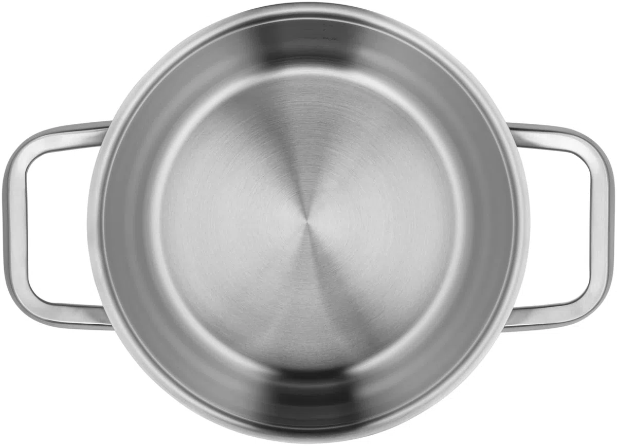 WMF Iconic - Pentola piccola da 18 cm, coperchio in acciaio inox di alta qualità, a induzione da 2,3 l, con manici che riducono il calore, in acciaio inox Cromargan lucido, non rivestito