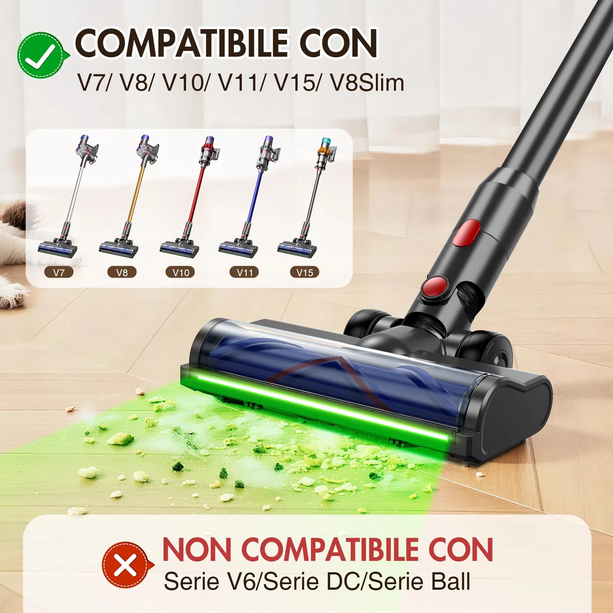 Spazzola compatibile con Dyson V8 V11 V7 V10 V15, Spazzolas Elettrica per Dyson con LED, Spazzola a Trasmissione Diretta per Aspirapolvere Dyson, Spazzolas di Ricambio per Dyson, Grigio