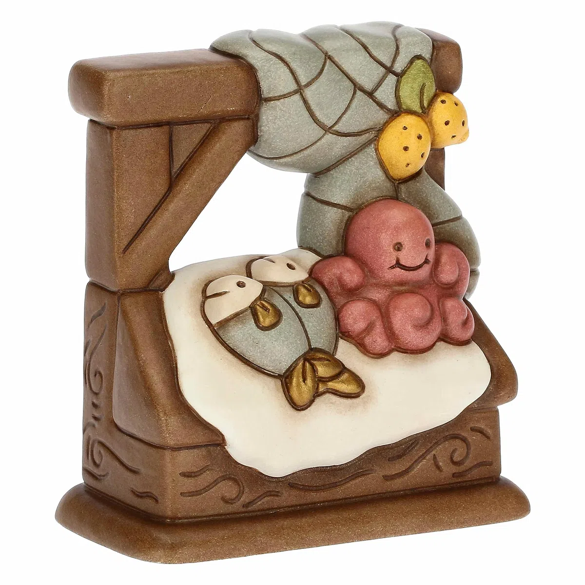 THUN, Banco del Pesce in Ceramica Decorata a Mano, Linea Presepe Classico, Decorazioni Natale Casa, 8.3x4.8x9 cm h