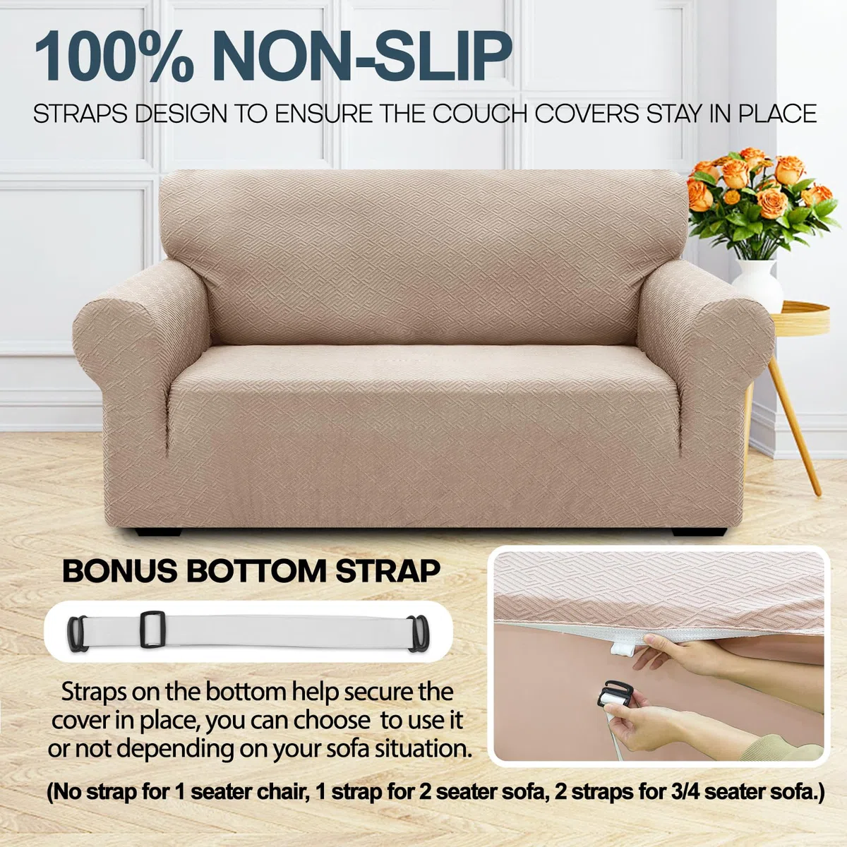 Ystyle Copridivano 3 Posti Con Braccioli, Super Elasticizzato Copri Divano, Copridivano Antigraffio Gatto, Copridivani Antiscivolo Antimacchia, Universale Sofa Cover Moderno, Cachi