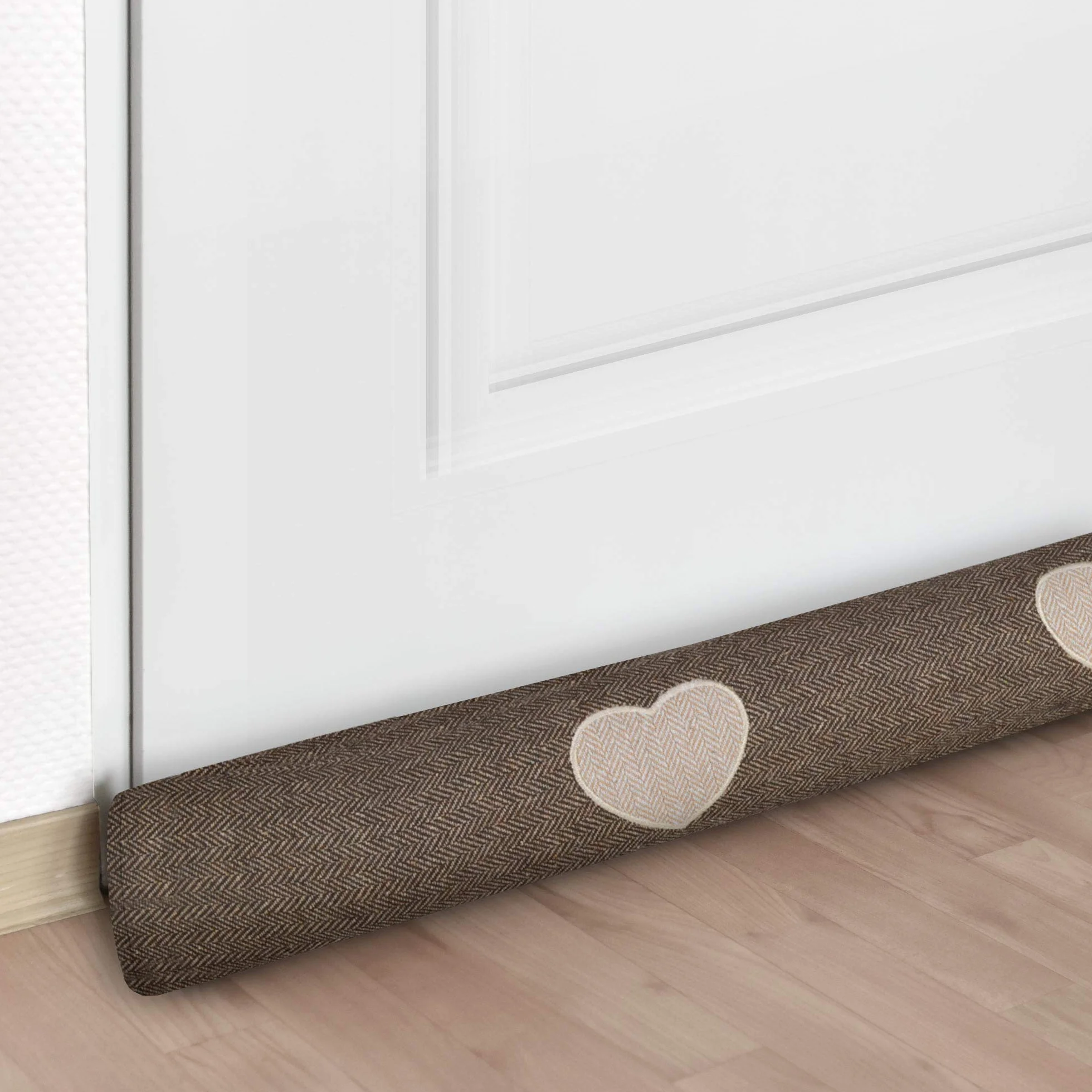 Beautissu 2x Paraspifferi Imbottito per Porta e finestra Tuuli HR L90xP8xA8 cm in Poliestere - paraspiffero Universale porte e finestre - paravento sottoporta Isolante - Contro Il Freddo - Marrone