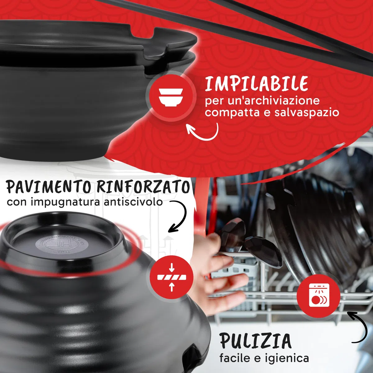 2x Set Ciotole Ramen I Set Ramen Bowl 1000ml di Alta Qualità I Set Ciotole Giapponesi da Tavola Tradizionali I Piatti Giapponesi con Ciotola Ramen Cucchiaio Bacchette