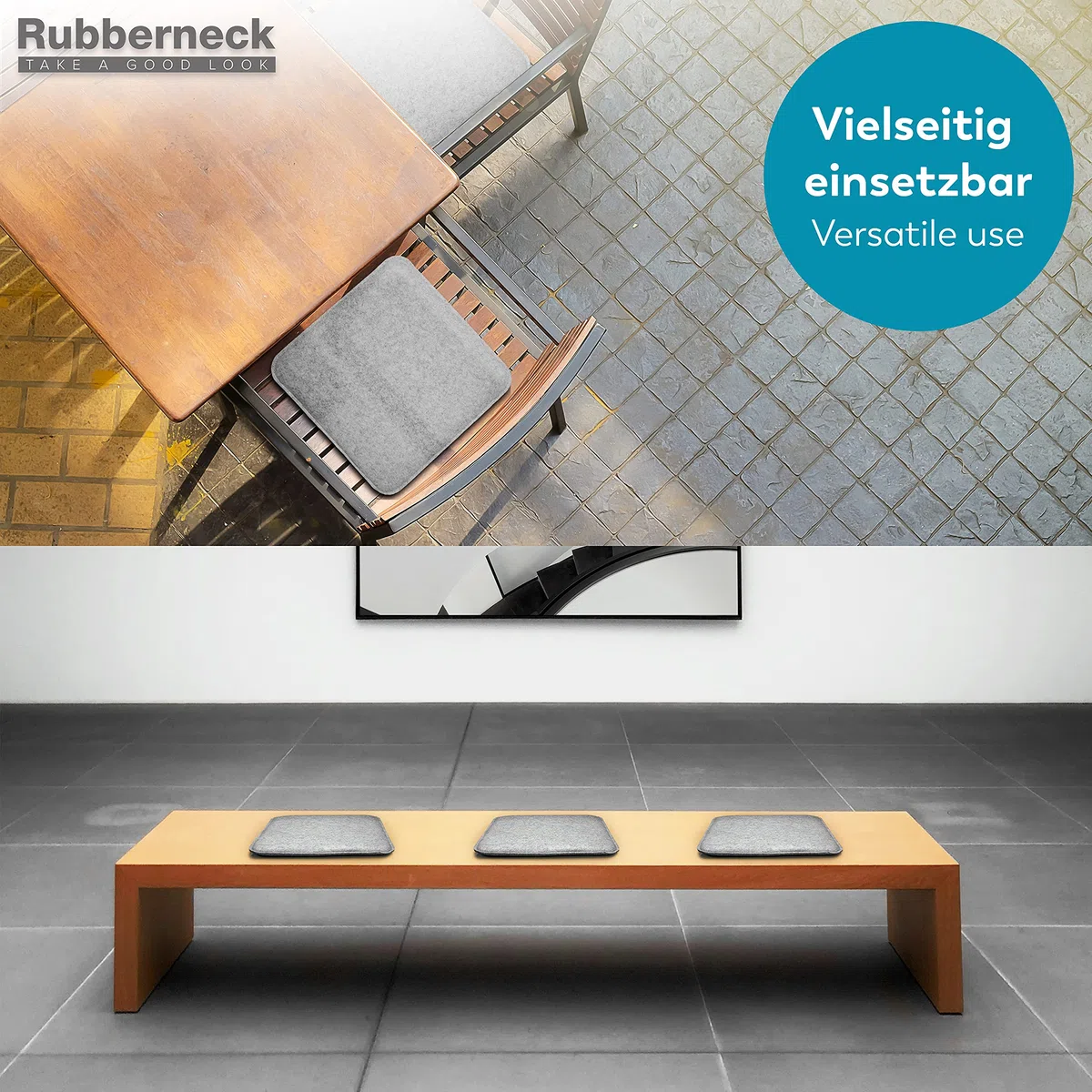 Rubberneck Set di 4 cuscini per seida in feltro antiscivolo, Quadrati, extra spessi, grigio chiaro