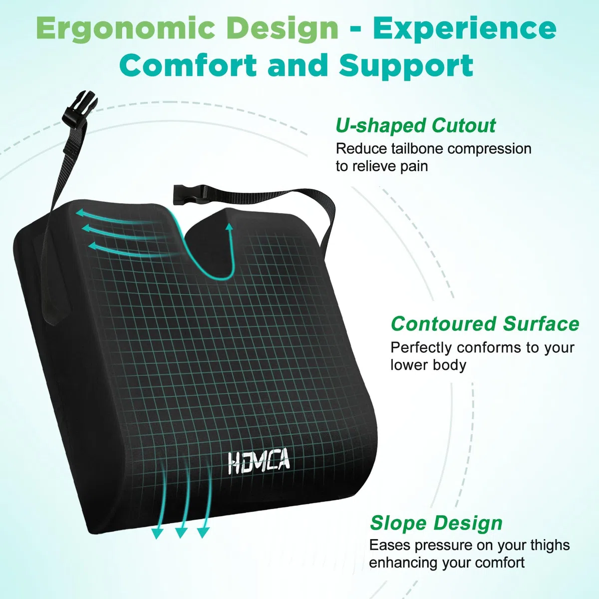 HOMCA Cuscino per Sedia a Rotelle, Cuscino Ortopedico per Coccige in Memory Foam, Cuscino Sedia Ergonomico per Ufficio, Auto, Sedie e Divano, con Federa Impermeabile, 40x45x7,5cm