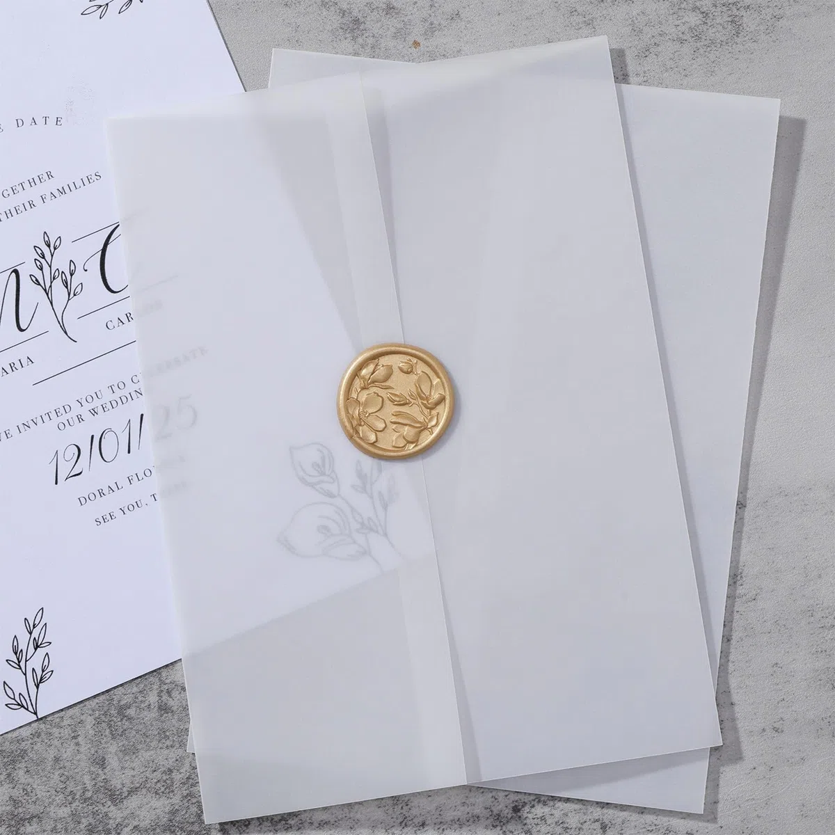 UNIQOOO Confezione da 120 giacche in pergamena prepiegate per inviti da 12,7 x 17,8 cm, elegante carta velina semitrasparente, 115 g/m², accessori per inviti di nozze, per buste da 12 x 17 cm
