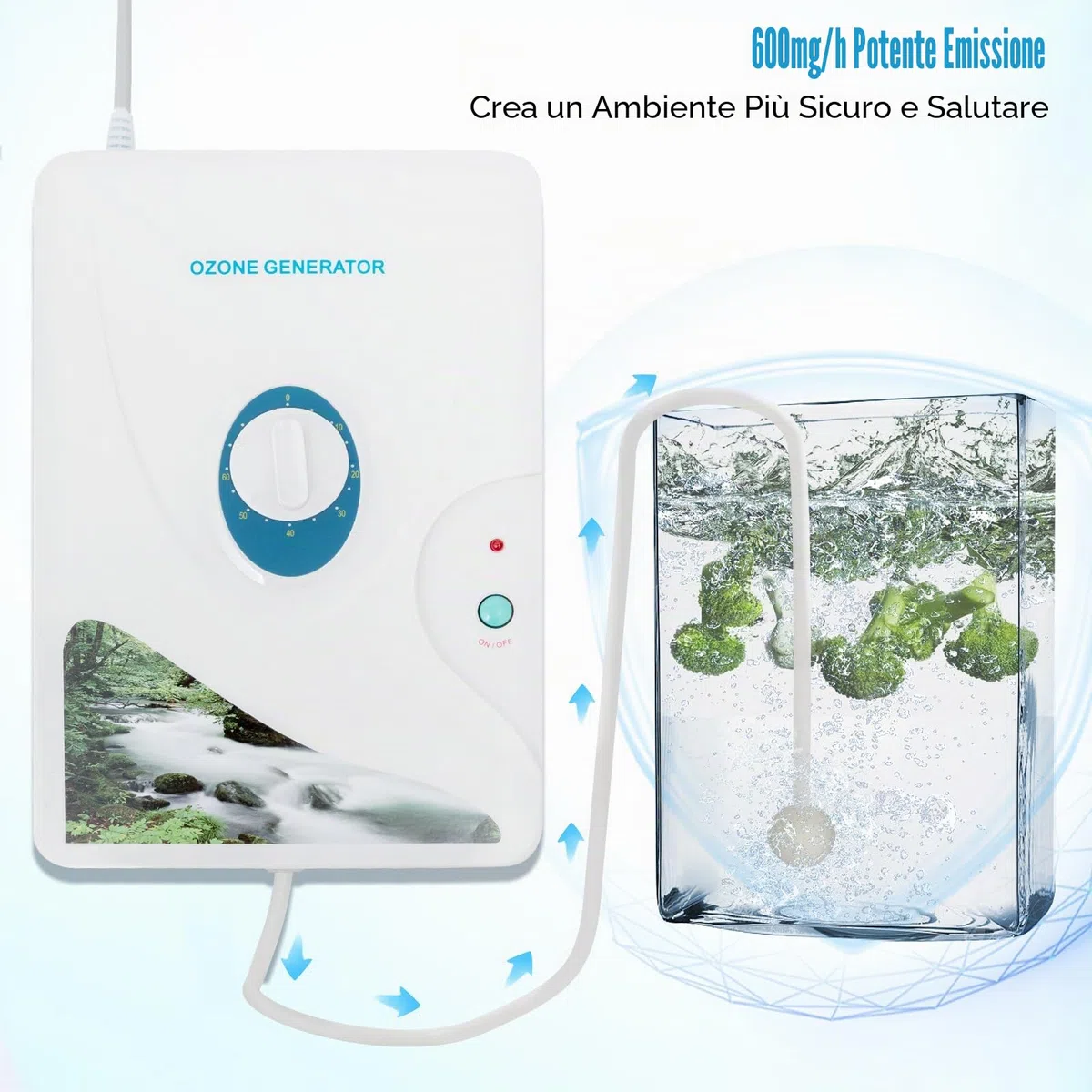 Generatore di ozono, 600 mg/h, 220 V, purificatore d'aria e sterilizzatore dell'acqua per purificare le impurità nell'acqua ed eliminare gli odori