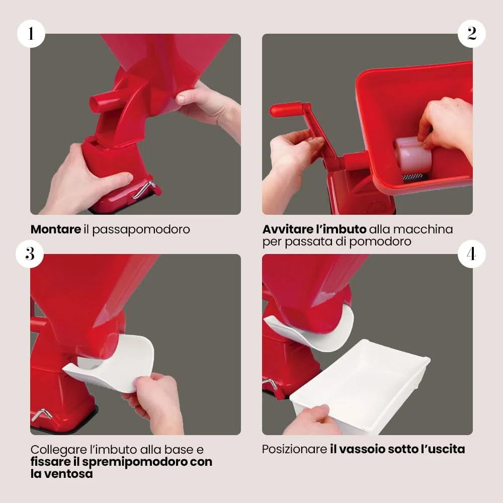 Elma Passapomodoro Manuale Macchina per Pomodoro in Plastica con Fissaggio a Ventosa con Filtro in Acciaio Inossidabile Rosso per Fare la Salsa di Pomodoro