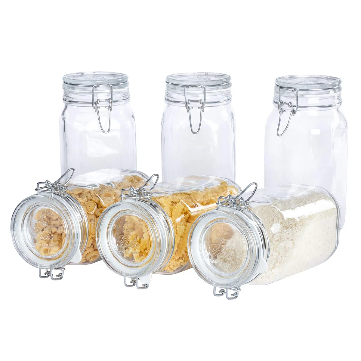 Bormioli Fido, Barattoli con chiusura a leva, 6 pezzi Capacità di 1,5 lt conservazione ermetica grazie all'anello di gomma