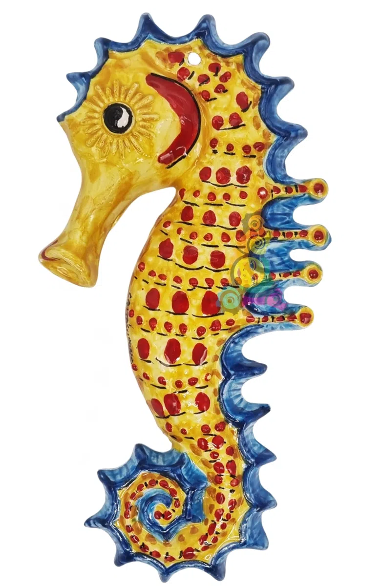 sicilia bedda - PESCI IN CERAMICA DI CALTAGIRONE da Parete - Prodotti Artigianali realizzati e Dipinti a Mano (Cavalluccio Marino, 25x12)