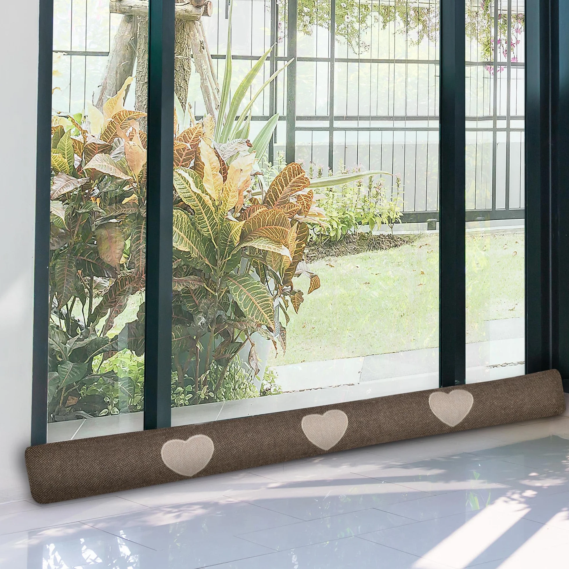 Beautissu 2x Paraspifferi Imbottito per Porta e finestra Tuuli HR L90xP8xA8 cm in Poliestere - paraspiffero Universale porte e finestre - paravento sottoporta Isolante - Contro Il Freddo - Marrone
