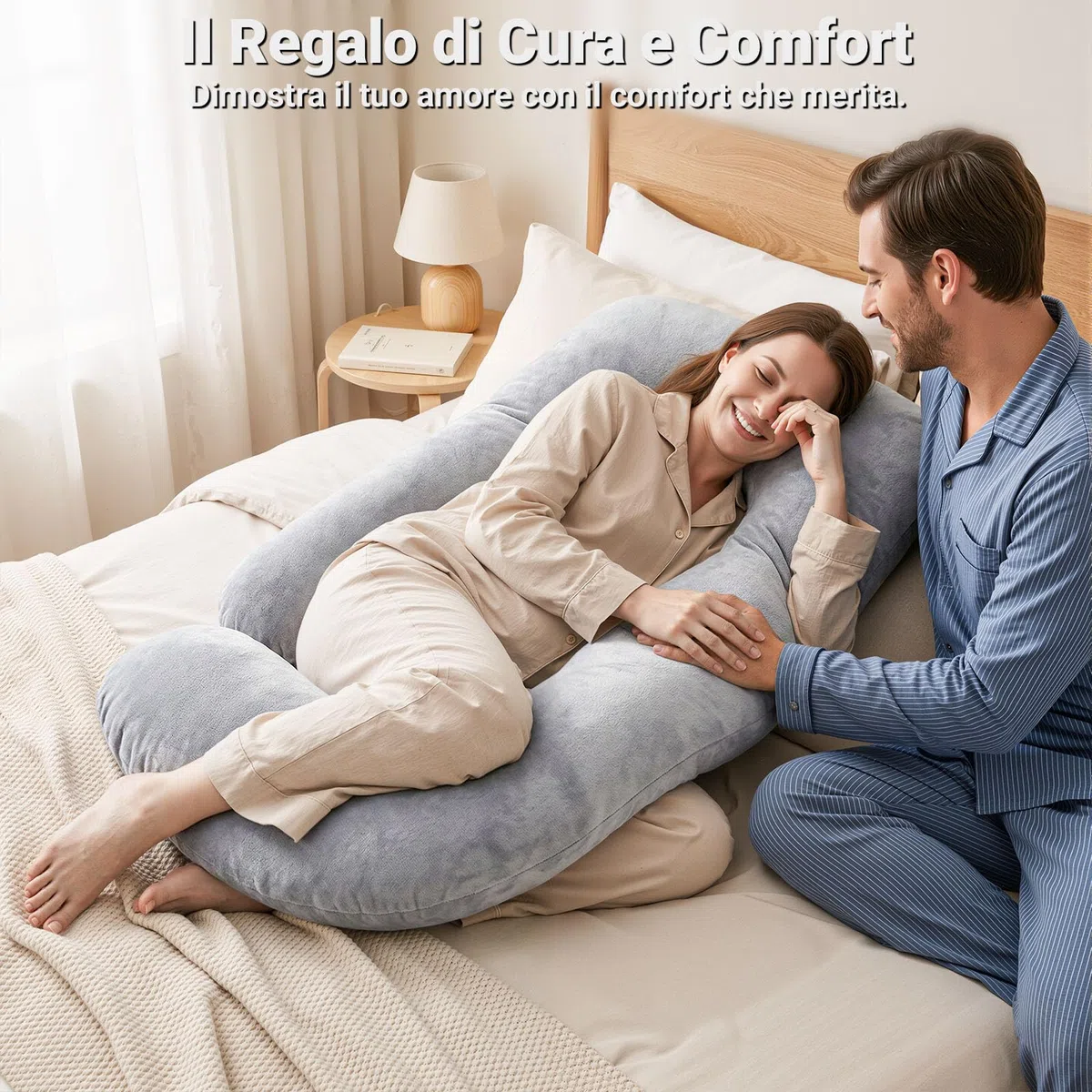 COSYLAND Cuscino Gravidanza per Dormire 2-in-1, Cuscino Allattamento e Gravidanza Salva-spazio, Supporto Ergonomico Schiena e Pancia, Federa Sfoderabile e Lavabile