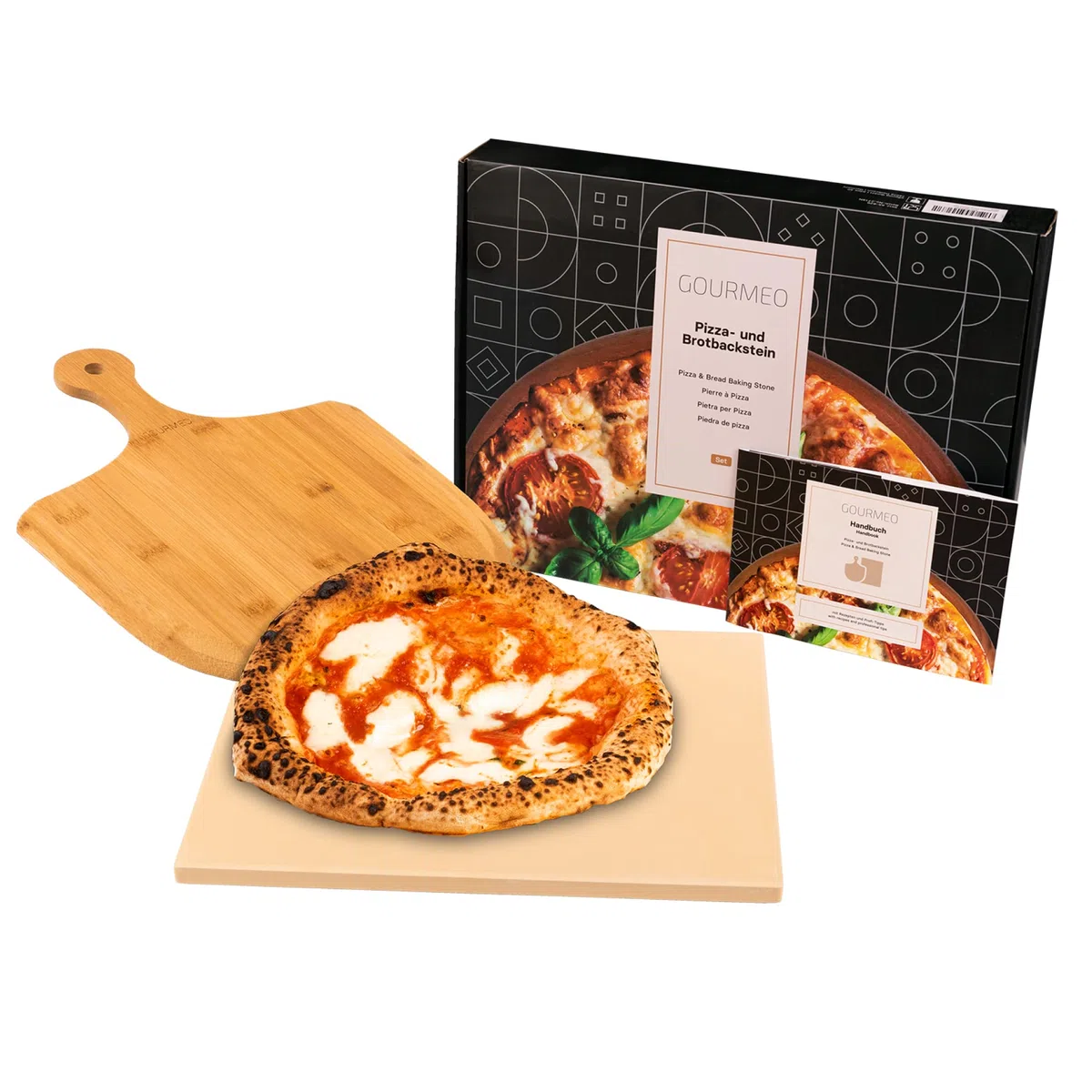 KLAGENA Set di pietre per pizza per forno e grill, con pietra per pizza e paletta per pizza in legno di acacia di alta qualità, set da forno in cordierite, 38 x 30 x 1,5 cm