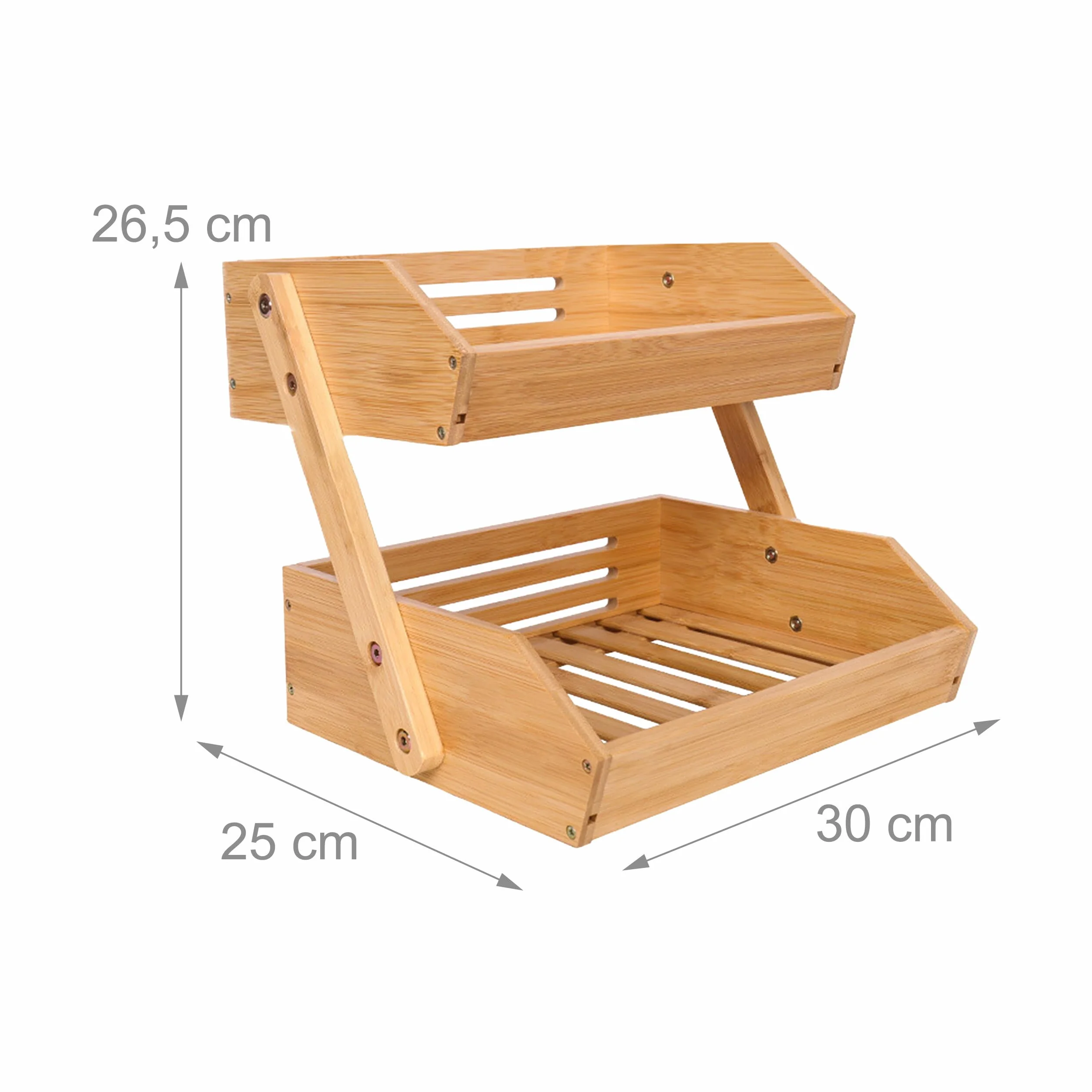 Relaxdays Alzata per frutta in bambù 2 piani, HLP 26,5x30x25 cm, naturale