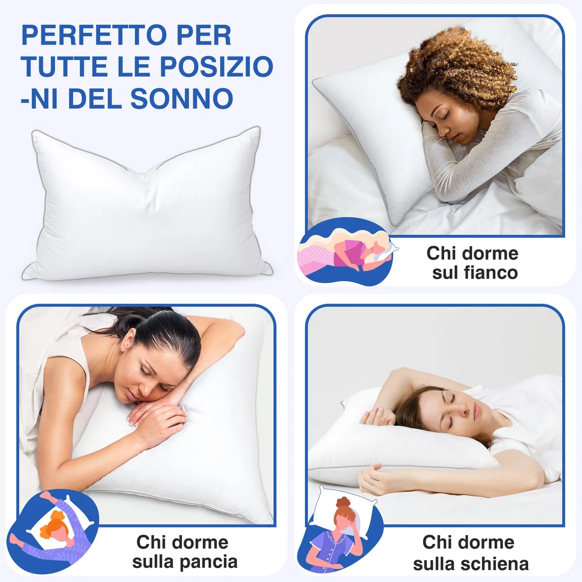 Cuscino in piuma di lusso TESQ 50x70 cm con triplo strato di comfort, cuscini letto igienico di alta qualità, imbottitura soffice e morbida al 100%, Antiacaro, Anallergico, Traspirante