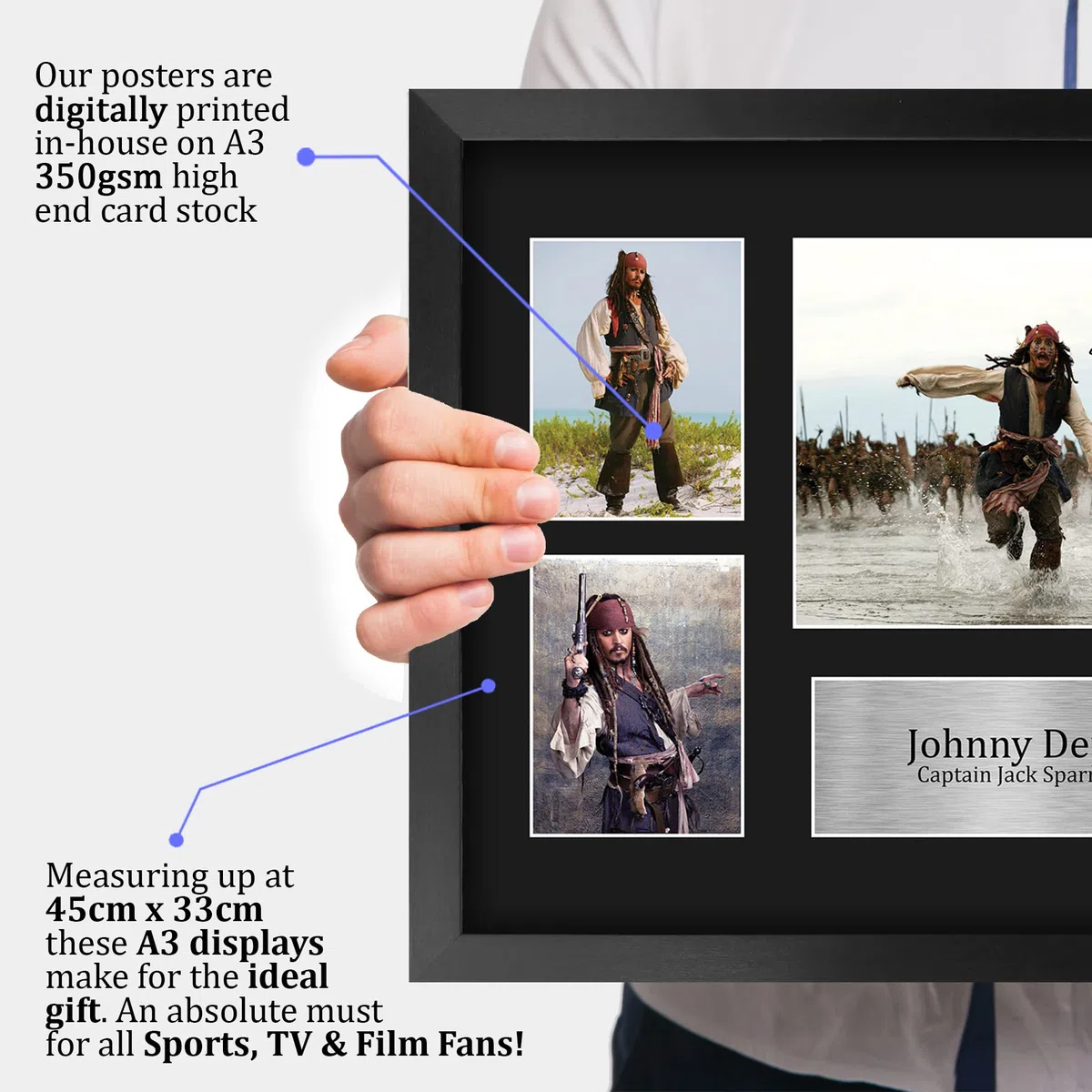 HWC Trading FR A3 Johnny Depp Pirates of the Caribbean I Regali Hanno Stampato L'Esposizione Firmata Dell'Immagine Dell'Autografo Per I Tifosi Di Memorabilia Di Film - A3 Framed