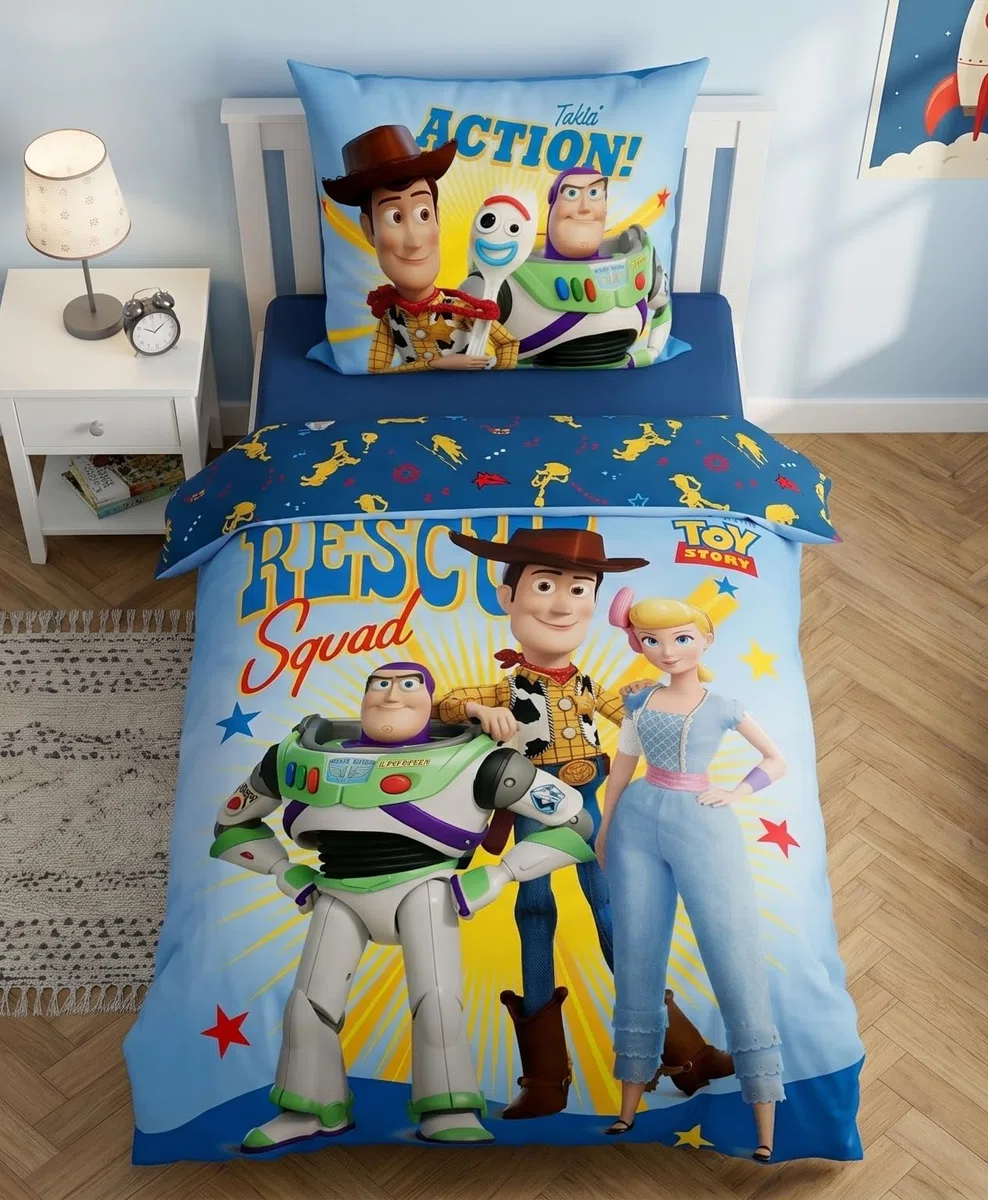 Toy Story - Biancheria da letto per bambini, 100% cotone, reversibile, 135 x 200 cm, con federa 80 x 80 cm, certificata Oeko-Tex Standard 100, design Disney Pixar Rescue Squad