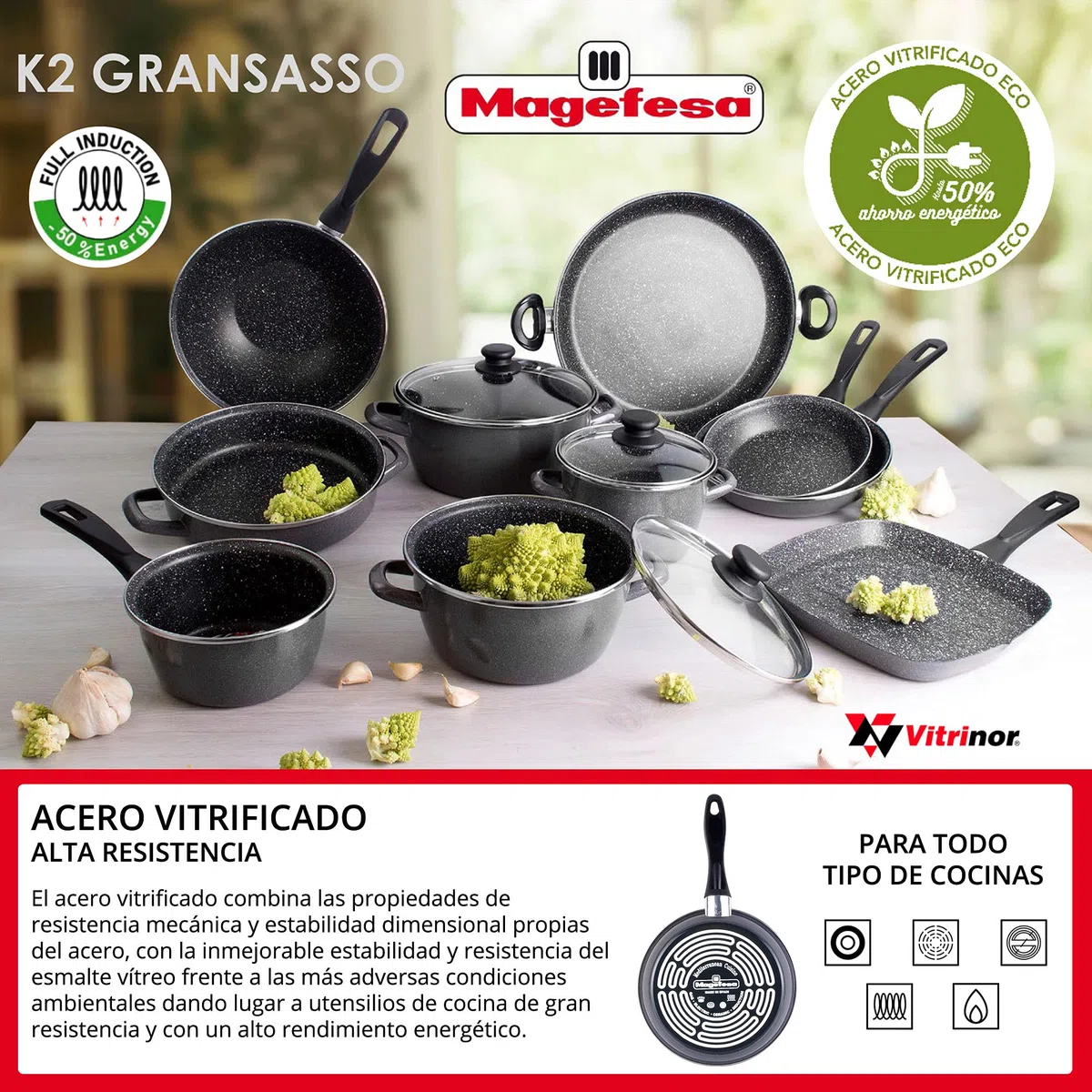 Magefesa Vitrinor Maculato Bistecchiera 2 Manici in Ferro Smaltato K2, 28x28cm