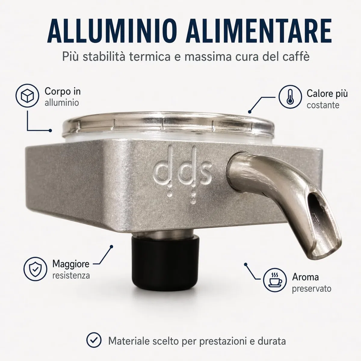 Portacialda Originale in ALLUMINIO per Didiesse Frog per Macchine da Caffè. Completo e già assemblato (Porta cialda in alluminio + Filtro Acciaio + Beccuccio Cromato + Dado in plastica + 2 Spessori)