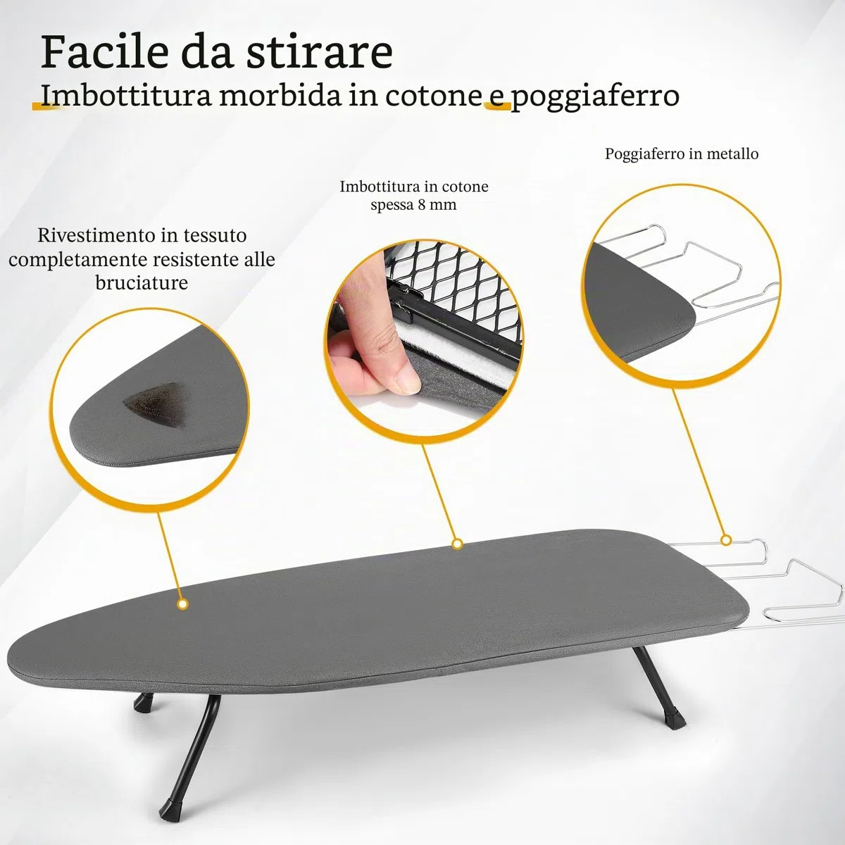 Piccolo Asse da stiro pieghevole salvaspazio, mini tavola con imbottitura antiscivolo per uso domestico, 77 x 32 cm