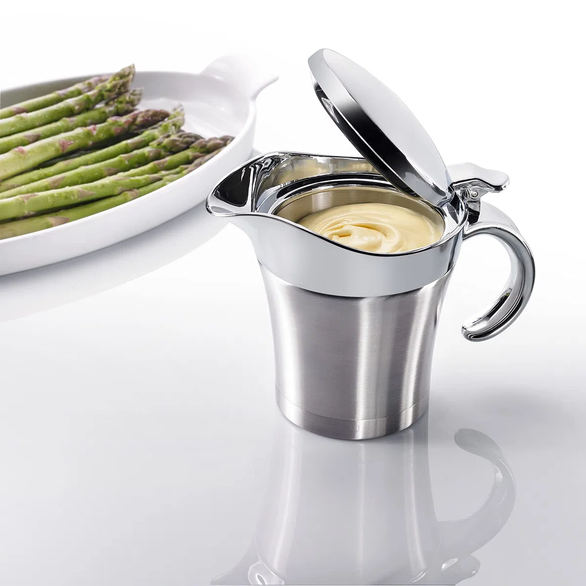 Westmark Set di Salse, 2 Pezzi, 1 Salsiera Termica con Coperchio Ripiegabile, 0,5 L, +1 Cucchiaio per Salse Gentle, Lunghezza: 29 cm, Acciaio Inossidabile/ABS/PP/PA, Argento/Nero, 622422E6