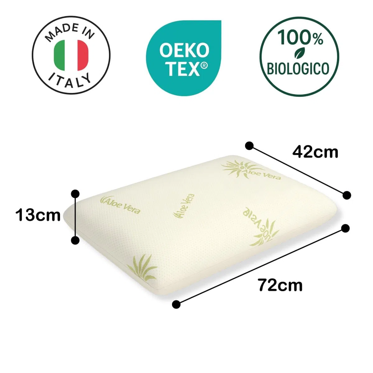 BCSHOP Cuscino Memory Foam Cervicale con Federa Aloe Vera - Guanciale Letto Ortopedico alto 13 cm - Cuscino Anatomico per Dormire Made in Italy Antibatterico Certificato Oeko Tex