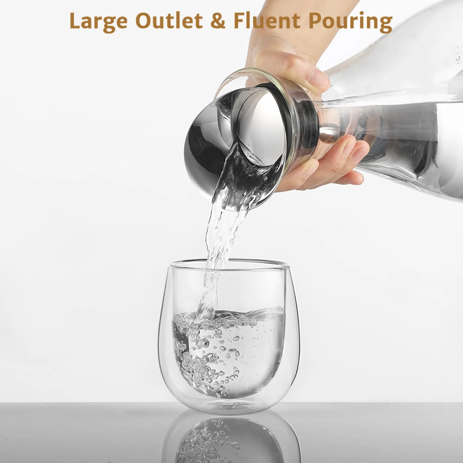 ecooe Caraffa in vetro da 1,8 l, caraffa in vetro con coperchio in acciaio inox, brocca per acqua, succhi di frutta, bevande, brocca in vetro per acqua calda e fredda, bevande fatte in casa, tè freddo