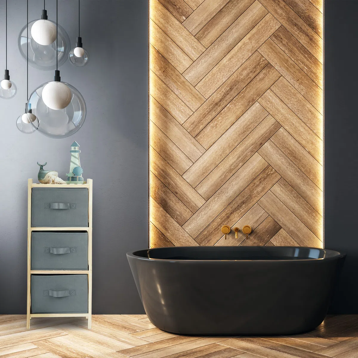 Relaxdays Mobiletto da Bagno con 3 Cestini Pieghevoli, Scaffale Salvaspazio, in Legno, 65x28x25,5 cm, Naturale Beige