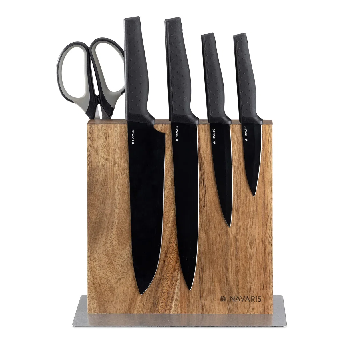 Navaris Porta Coltelli da Cucina - Ceppo Portacoltelli Doppio Lato Magnetico - Tavoletta con Calamita Magnetica Rivestita in Legno Marrone di Acacia