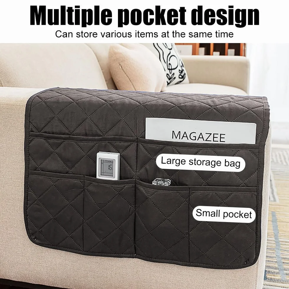 Portaoggetti per Divano, 50 x 90 cm Antiscivolo Organizzatore per Bracciolo con 6 Tasche, Tasca Porta Telecomando da Appendere Stoffa da Bracciolo Divano, per Riviste, Libri, Occhiali, Cellulare