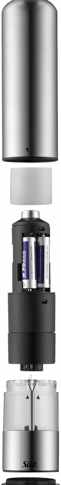 SILIT Set di 2 macinasale e pepe elettrico | acciaio inox | macina in ceramica – spessore macinino regolabile | illuminazione a LED con batterie incluse