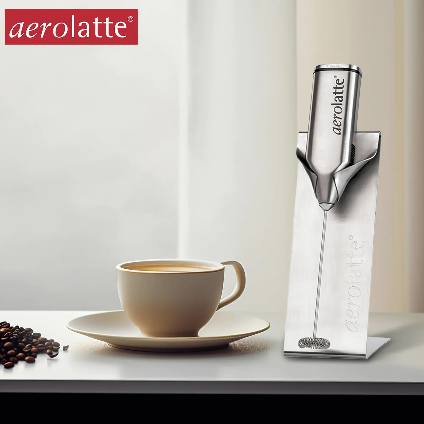 Cilio Set schiumalatte con sostegno, in acciaio INOX, opaco