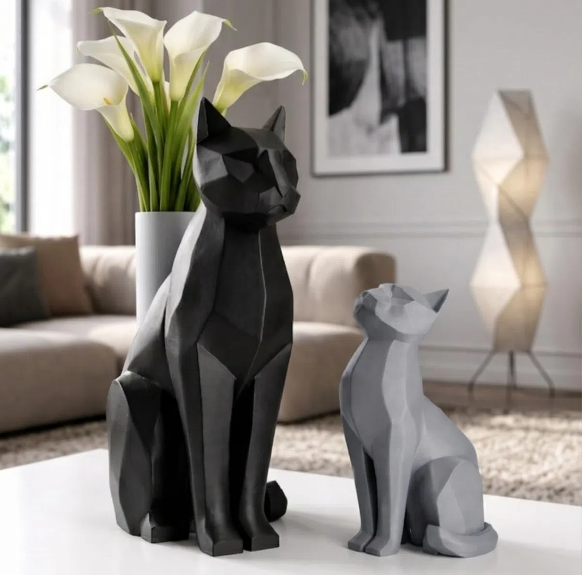 Set di 2 figurine di gatto con vaso porta fiori, statua di gatto nero e grigio per la decorazione domestica, idea regalo per gli amanti dei gatti, donna ragazza ragazzo regalo di compleanno.