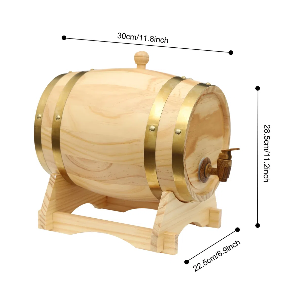 Botte di rovere da 5 l, con supporto in legno e rubinetto, in pino di alta qualità, raffinata e bella, moderna botte di whisky, a prova di perdite, per whisky, bourbon, tequila e aceto di vino