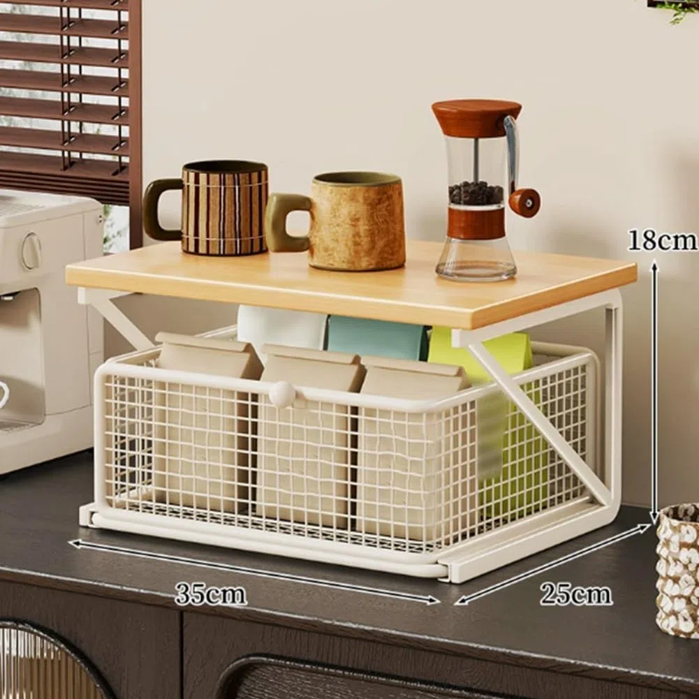 Organizzatore verticale da cucina a 2 livelli, scaffale scorrevole in metallo per forno a microonde, bianco, 35 x 25 x 18 cm