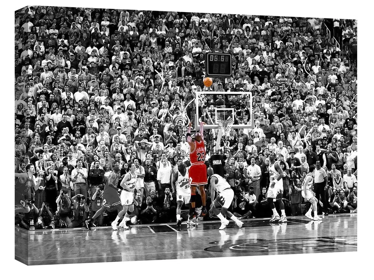 canvashop Quadri Michael Jordan 50X35 cm Last Shot Quadro Su Tela Canvas Bianco e Nero Stampe Da Parete Moderni Soggiorno